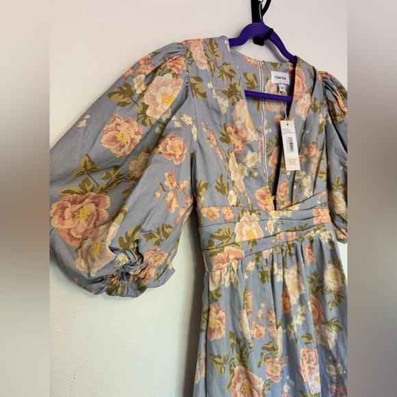 NEW Yumi Kim Revolve Gayle Linen Mini Dress Floral Bubble Size Medium Blue NWT - Picture 4 of 9